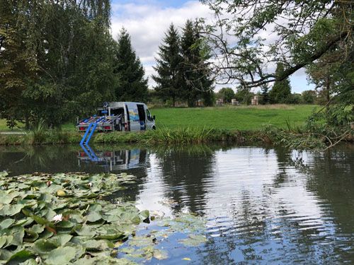 Der Harzbeckerteich in Leukersdorf (Behandlung Mai 2021)