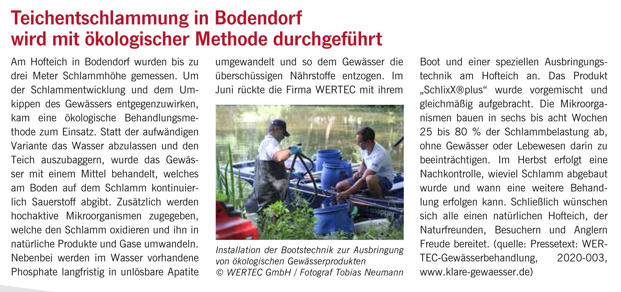 WERTEC – Teichentschlammung in Bodendorf/Sachsen-Anhalt mit ökologischen Methoden statt Ausbaggern